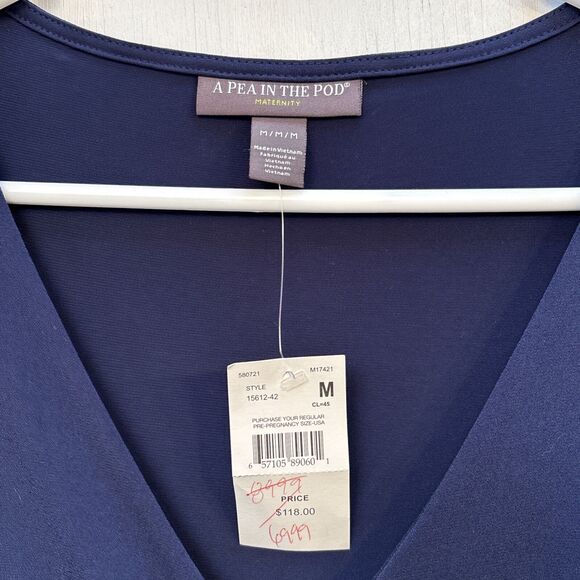 A Pea in the Pod Women's Dress Medium Faux Wrap Maternity Navy - Picture 8 of 13